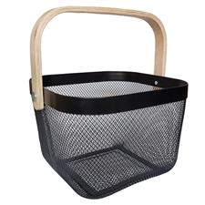 Metal basket with bamboo handle black 25x25x18cm