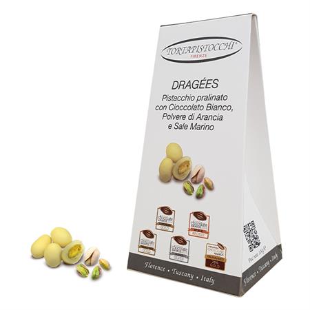 Dragées Pistacchio Cioccolato Bianco polvere di Arancia e Sale 100gr